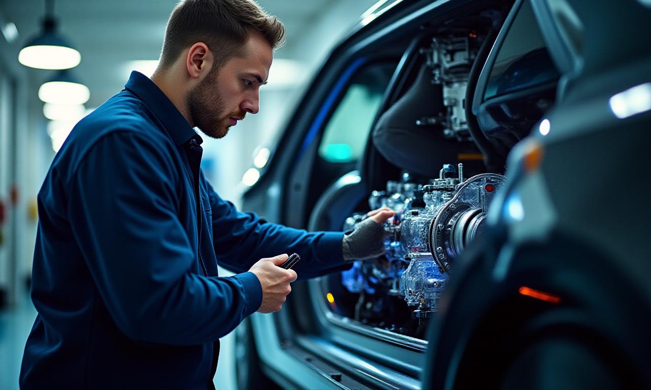 Meccanico specializzato lavora su un motore elettrico ad alta tensione